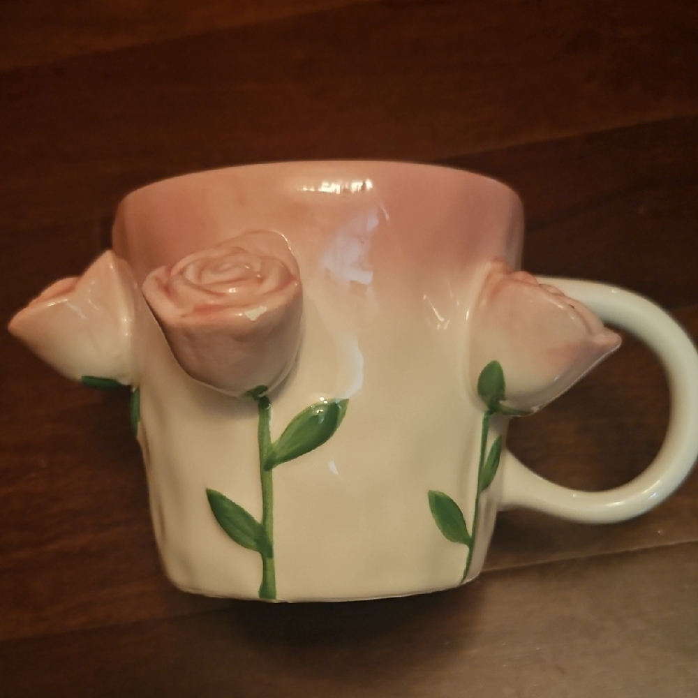 Floral Pink & White Ceramic Mug